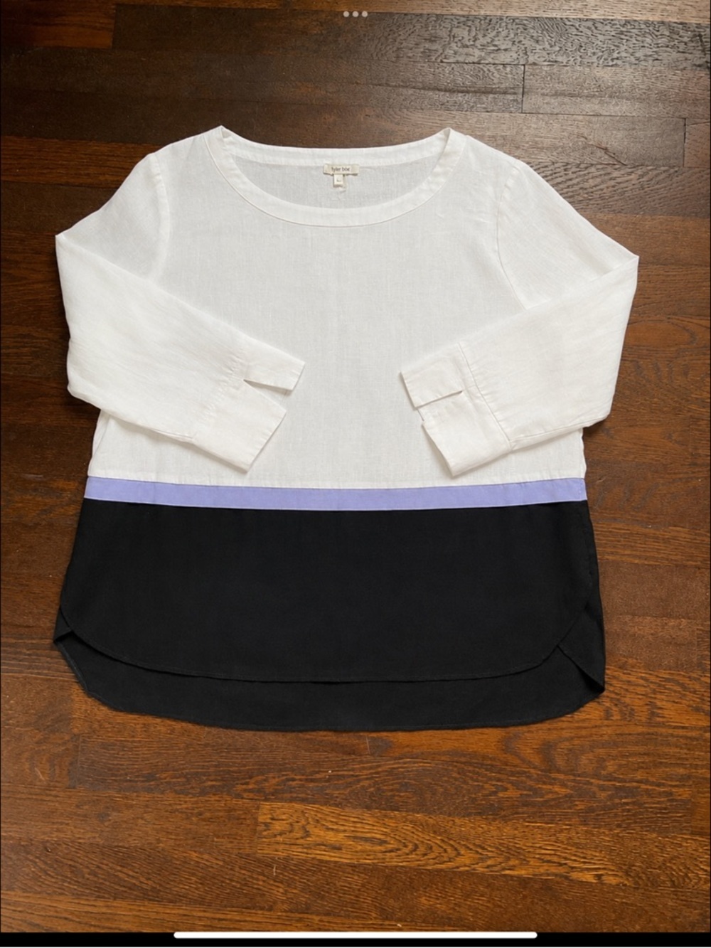 Tyler Boe 100% Linen Colorblock Tunic Blouse White Lavender Navy Size L - Picture 13 of 16
